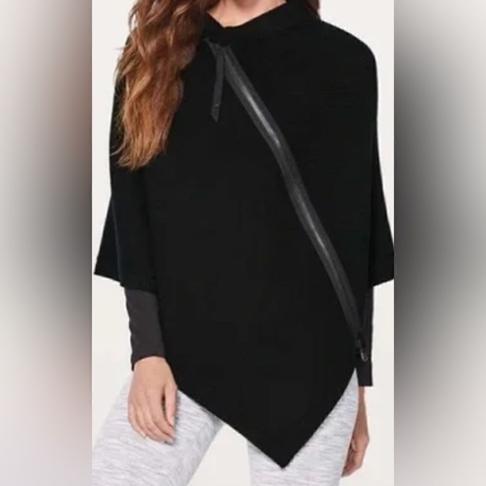 lululemon athletica Black Asymmetrical Poncho with Diagonal Zip